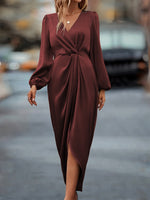 Load image into Gallery viewer, Crisscross Neck Ruffle Slit Bubble Sleeve Dress Women N5A703