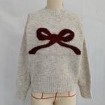 Load image into Gallery viewer, Bow Jacquard Knit Sweater Women Round Neck Loose Fit N5A844