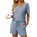 Load image into Gallery viewer, Solid Color Ribbed Pajamas Short Sleeve Homewear Set N6A199