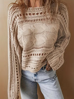 Load image into Gallery viewer, Beige Crochet Mesh Top Women Long Sleeve N5A816