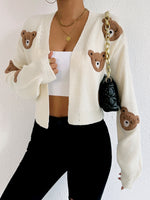 Load image into Gallery viewer, Cute Bear Print Short Cardigan Women V-Neck Knit N6H276