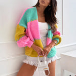 Load image into Gallery viewer, Color Block Knit Cardigan Women Pink N5A521