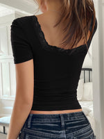 Load image into Gallery viewer, Sexy Lace Trim Crop Top U-Neck Women N6D157