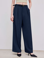 Load image into Gallery viewer, Navy Wide Leg Trousers Low Rise Straight Office Pants N5A817