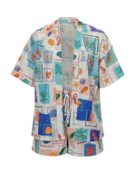 Load image into Gallery viewer, Doodle Print Open Front Shirt and Shorts Set N6C260