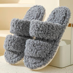 Load image into Gallery viewer, Double Striped Plush Slippers Women Open Toe Curly M5A281
