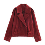 Load image into Gallery viewer, Red Suede Double Breasted Jacket Women N5A787