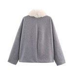 Load image into Gallery viewer, Notch Collar Fur Trim Wool like Jacket Women N5A742