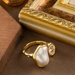 Load image into Gallery viewer, Lava-Texture Pearl Zircon Adjustable Open Ring Women N6H207