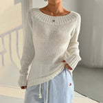 Load image into Gallery viewer, Off Shoulder Crew Knit Lightweight White N5Z679