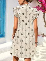 Load image into Gallery viewer, Flared Sleeve Bow Tie Dress Women Beige N5A497