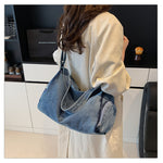 Load image into Gallery viewer, Women's Washed Denim Dumpling Tote Shoulder Bag N6J181