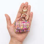 Load image into Gallery viewer, Tweed Earphone Coin Pouch Keychain Bag Charm Pink N6G109