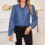 Load image into Gallery viewer, Denim-like Ruffle Blouse Women Blue N5A492