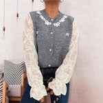 Load image into Gallery viewer, Lace Sleeve Bow Cardigan Women Pink Gray Beige N5A870