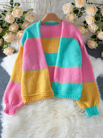 Load image into Gallery viewer, Color Block Knit Cardigan Women Pink N5A521