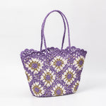 Load image into Gallery viewer, Hand Crochet Color Block Mesh Tote Beach Bag Women N6C302