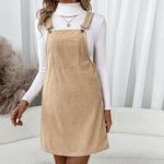 Load image into Gallery viewer, Women's Solid Corduroy Suspender Overall Dress N6A094