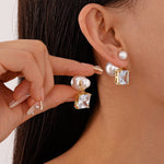 Load image into Gallery viewer, Zircon Pearl Square Stud Earrings Women N6H154