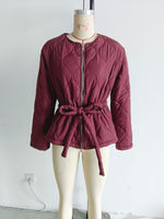 Load image into Gallery viewer, Round Neck Long Sleeve Tie Waist Coat Women N5A746