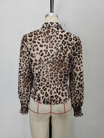 Load image into Gallery viewer, Leopard Print Bubble Sleeve Fitted Shirt Women N6C124