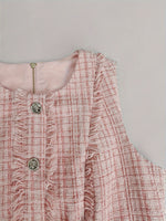 Load image into Gallery viewer, Pink Tweed Sleeveless Cardigan Vest Women Short N5A937