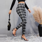 Load image into Gallery viewer, Black White Plaid High Waist Trousers Women N5A499