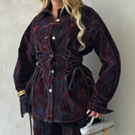 Load image into Gallery viewer, Designer-inspired Suit Print Flocking Denim Set Women N5A616