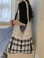 Load image into Gallery viewer, Gingham Openwork Knit Tote Bag Vintage Women N6C059