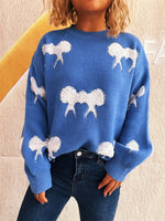 Load image into Gallery viewer, Bow Color Block Sweater Women Sweet Knit Round Neck N5A862