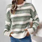 Load image into Gallery viewer, Green Thick Stripe Sweater Acrylic Knit Pullover N5A808