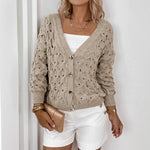 Load image into Gallery viewer, Lace up V neck Knit Cardigan Women Khaki N5A523