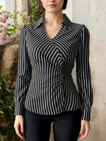 Load image into Gallery viewer, Asymmetric Tie Waist Stripe Shirt Women N5A771