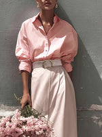 Load image into Gallery viewer, Pink High Slit Shirt and Skirt Set Women N6C183