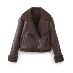 Load image into Gallery viewer, Notch Collar Zip Detail Shearling Jacket Women N5A570