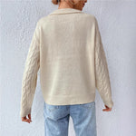 Load image into Gallery viewer, Polo Neck Cable Knit Sweater Women Beige N5A589