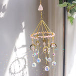 Load image into Gallery viewer, Raw Crystal Rotating Wind Chime Star Moon Sun Catcher N6F292