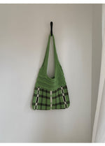 Load image into Gallery viewer, Gingham Openwork Knit Tote Bag Vintage Women N6C059