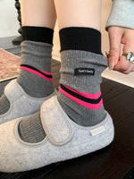 Load image into Gallery viewer, Contrast Label Double Knit Cotton Mid Calf Socks M5A042