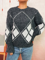 Load image into Gallery viewer, Diamond Color Block Sweater Loose Fit Round Neck N5A828