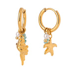 Load image into Gallery viewer, Oceanic Starfish Earrings Steel Pearl Accent S5P125