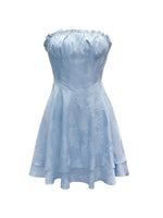 Load image into Gallery viewer, Blue Strapless Smocked Princess Satin Dress Women N5A939