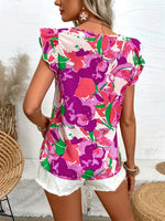 Load image into Gallery viewer, Floral Square Neck Ruffle Cap Sleeve Top Women N6F244