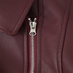 Load image into Gallery viewer, Burgundy Faux Leather Biker Jacket Women N5A716