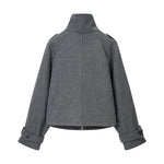 Load image into Gallery viewer, Grey Wool like Stand Collar Jacket Women N5A682