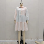 Load image into Gallery viewer, Pink Blue Stripe Ruffle Dress Women N5A769