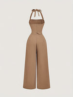 Load image into Gallery viewer, Camel Sleeveless Belted Jumpsuit Women Wide Leg N5A923