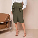 Load image into Gallery viewer, Military Green Side Slit Midi Skirt Women N5A758