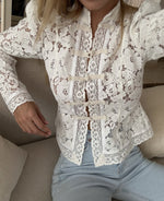 Load image into Gallery viewer, Lace Trim Stand Collar Blouse Women Office Elegant N5A798