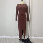 Load image into Gallery viewer, Elegant Pleated High Slit Bodycon Dress Women N5A689